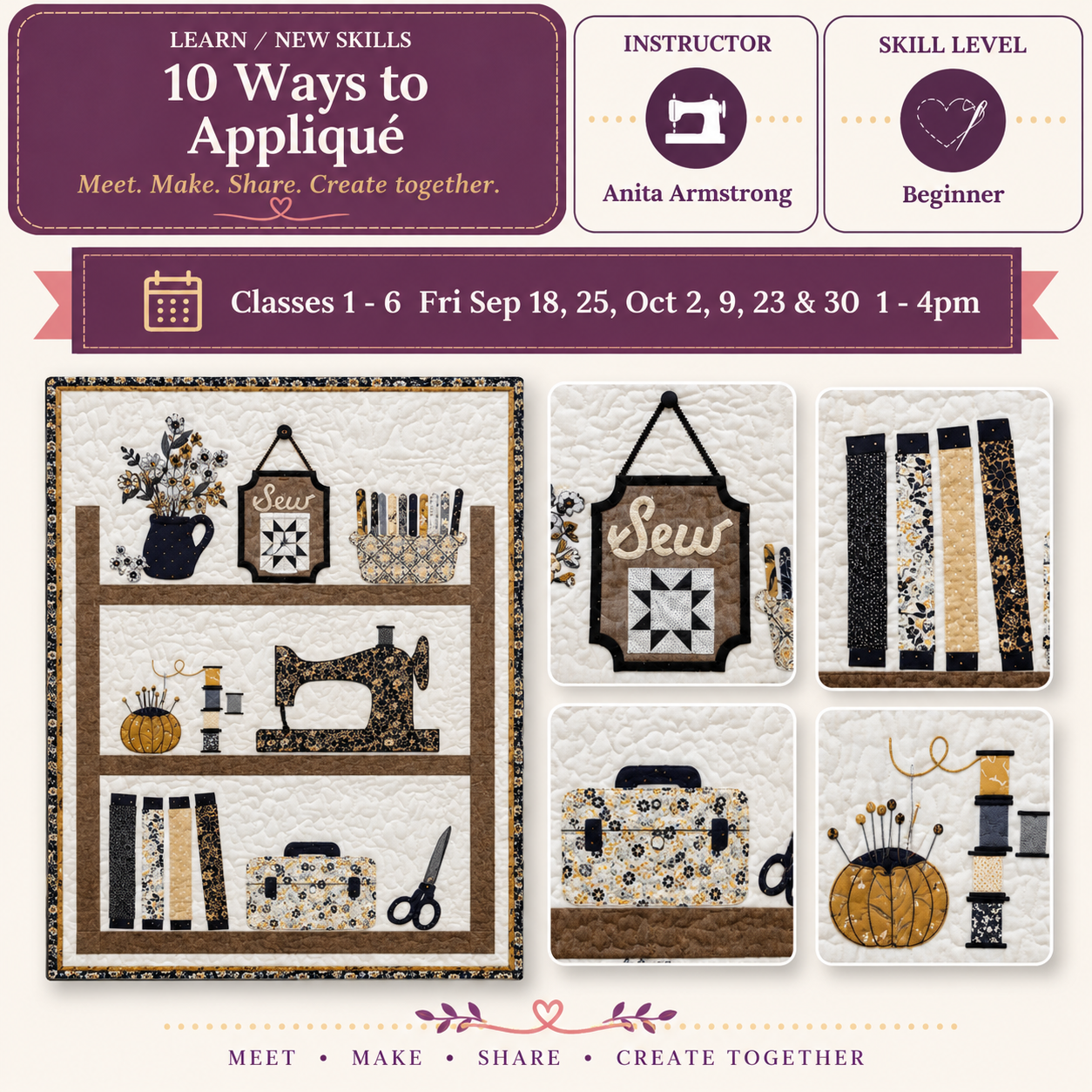 10 Ways to Appliqué - Starts Fri Sep 18 @1pm - F2026