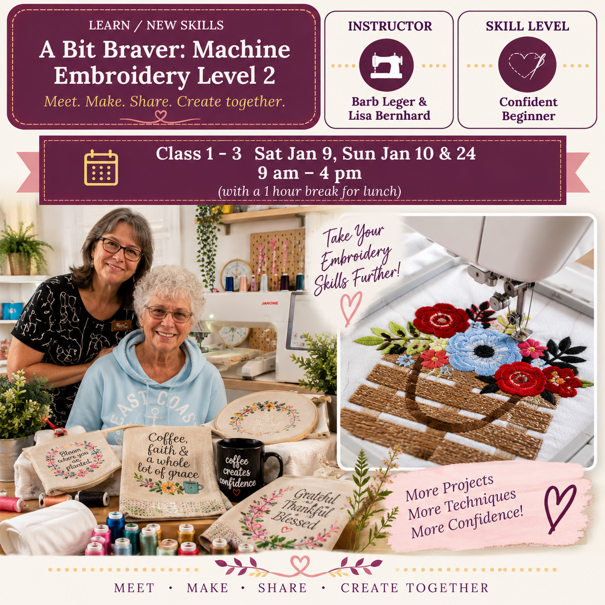 A Bit Braver: Machine Embroidery Level 2 - Starts Sun Jan 09 @9am