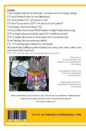 Abby Sling Bag Back cover with fabric requirements.