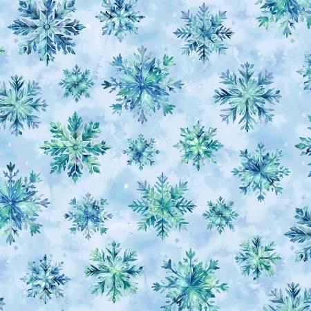 Beyond The Pines - Medium Blue Snowflakes 12 Inch repeat # 3686-70