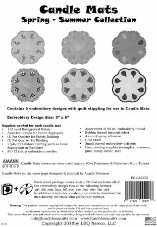 Candle Mats Spring and Summer Applique Machine Embroidery # EC-CA2-DD