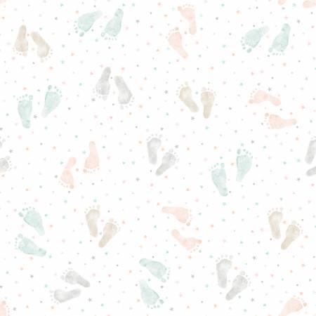 First Impressions Flannel - Footprints - White - # FIMF6020-WMU