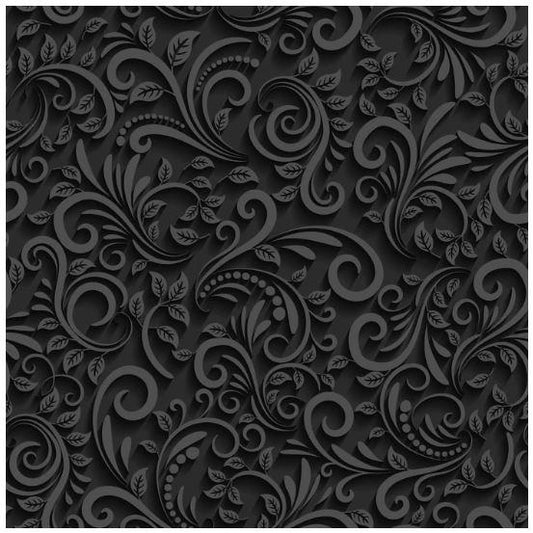 Floral Dark Gray on Black Printed Vinyl
