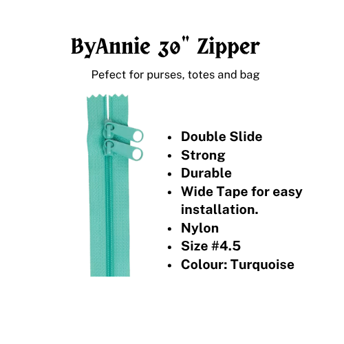 ByAnnie Handbag Zipper 30in Double-Slide - Turquoise # ZIP30-212