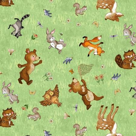 Happy Campers - Green Frolicking Friends Minky # 2740MK-6