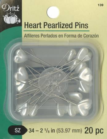 Heart Pearlized Pins 2 1/8in 20pcs White # 139D