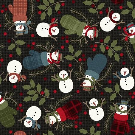 Holly Jolly Flannel - Black Snowmen # F10892M-J