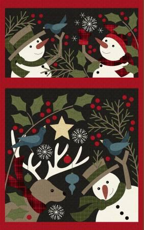 Holly Jolly Flannel - Black Snowmen Panel 27in # F10890M-J