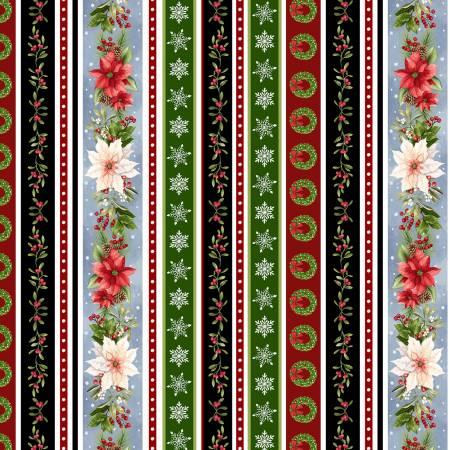 Hollyville Manor - Red Multi Mini Garland Stripe # 3516-89