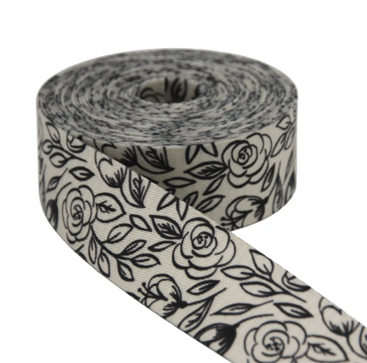 Inked Rose - Printed Webbing - 1" - WPR-105-100-Y6