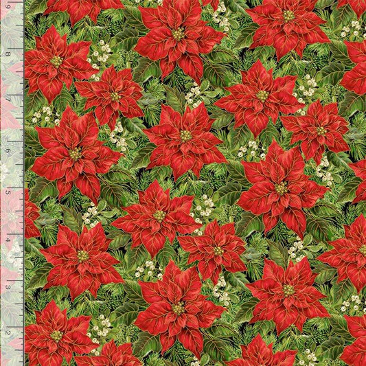 Joyful Poinsettia & Leaves - Metallic - CM3413-Green