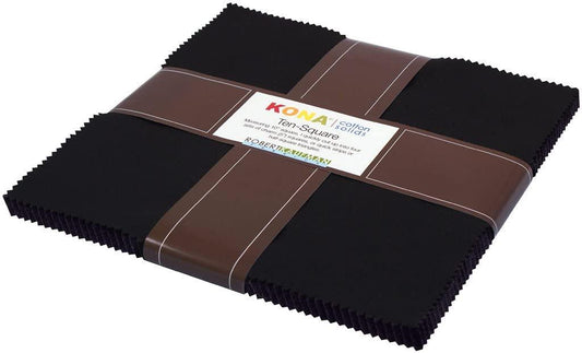 Kona Cotton Solids - Black - 10" Squares
