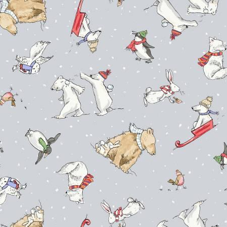 Light Gray Snowtime Flannel Animals # Y4556-5