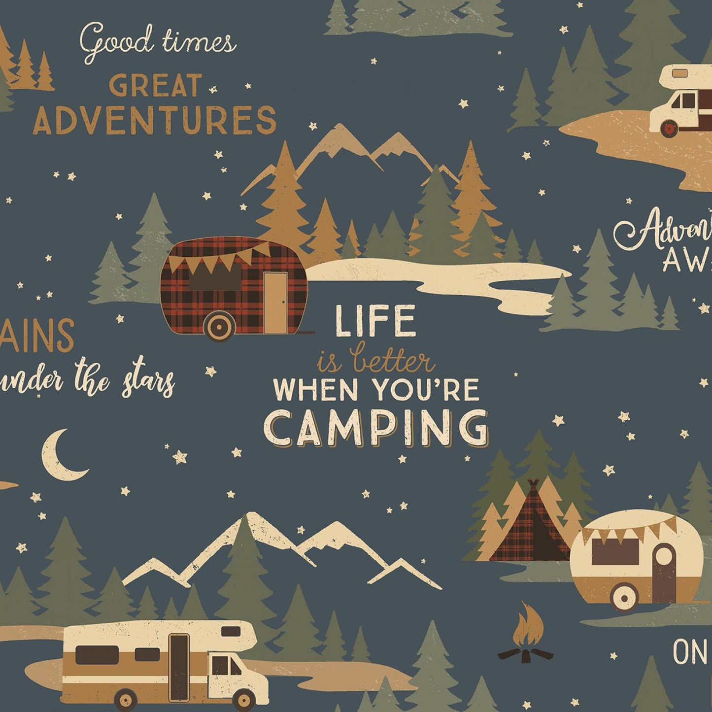 Living the Dream - Light Navy Flannel Toile # Y4535-93