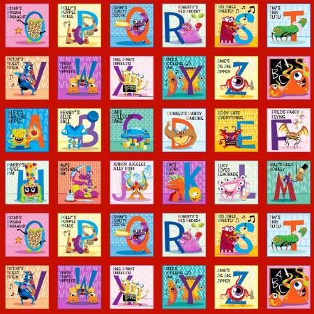 My Silly Monsters - Red Multi ABC Blocks 24 Inch repeat # 3539B-88