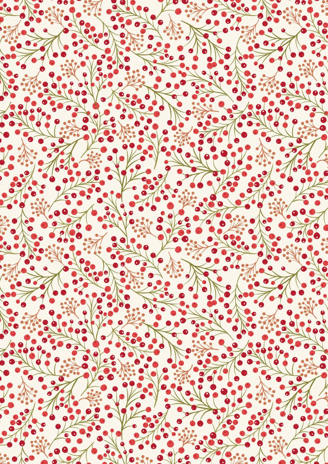 New Forest Winter Flannel - Winter Berries On Cream - F62-1
