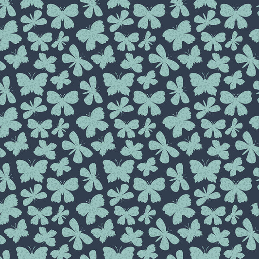 Painted Blossoms Navy - Scattered Butterflies - 724656