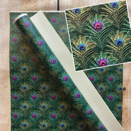 Peacock Feathers Printed Vinyl - 12in x 53in