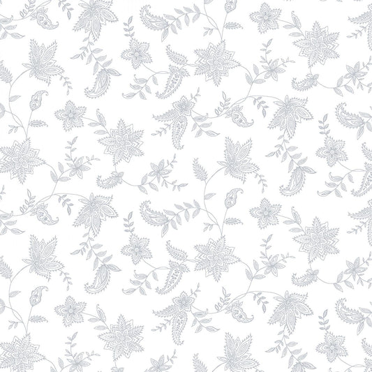 Quilter's Flour 610 - White on White Lacy Floral 6.3 inch repeat # 1678-01W