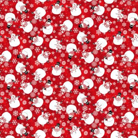 Snow Crew - Red Tossed Snowmen Flannel # F1290-88