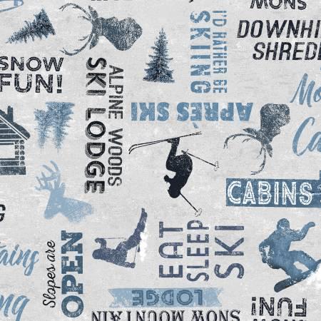 Snow Mountain Light Denim FLANNEL Words - Y4215-87
