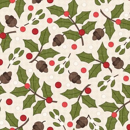 Snowtop Mountain - Cream Greenery Flannel # F11163M-E