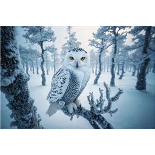 Snowy Owl on Branch Panel 20.5in x 17in # BBP-014