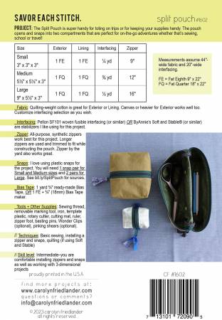 Split Pouch Pattern # CF1602