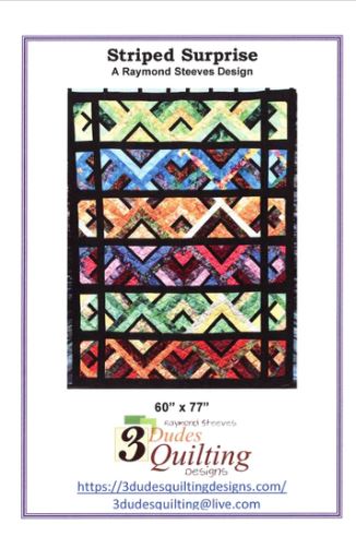 Exciting variation of our Let's Strip It Method, this fun quilt finishes 66" x 66". Jelly Roll or Bali Pop friendly. Alternatively you can use 8 different fabrics from your stash and create a wonderful quilt using this pattern. Left overs are in the border, we don't want to waste any fabric. Pattern is a Raymond Steeves Design for 3 Dudes Quilting.