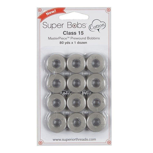 Super Bobs MasterPiece Cotton 80yd Prewound Bobbins 12ct Class 15 - Granite 150-12-156