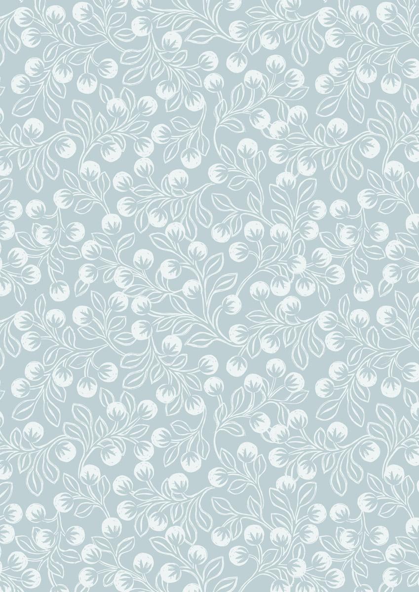 The Secret Winter Garden Flannel - Snowberries on Ice Blue - F658-1