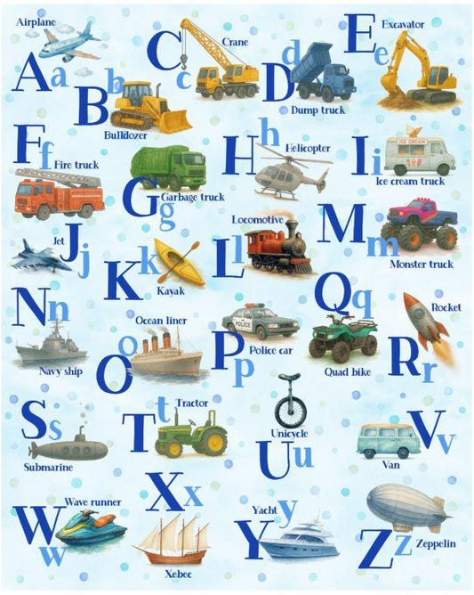 Things That Go From A-Z Panel - Baby Blue 25742-708
