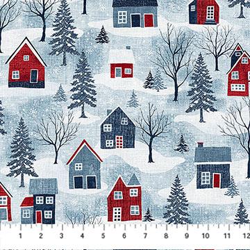 Village Folk Flannel - Large Houses - Light Blue Multi - F28823-42