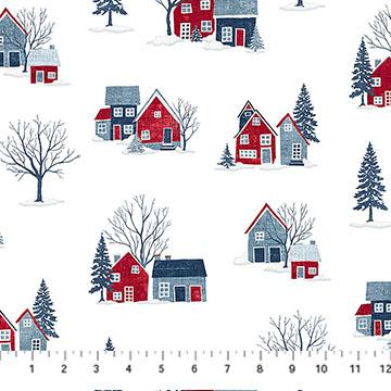 Village Folk Flannel - Small Houses - White Multi - F28824-10