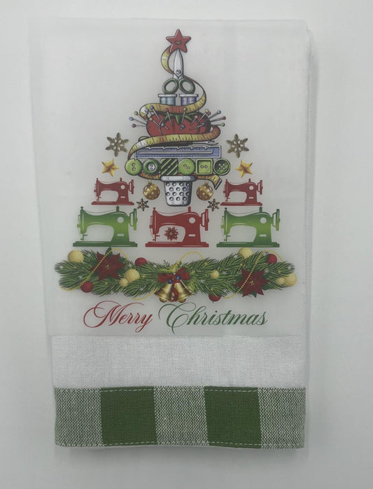 Vintage Gingham Dishtowel Green w/ Merry Christmas heat transfer
