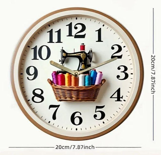 Vintage Sewing Machine Clock - 8" Round