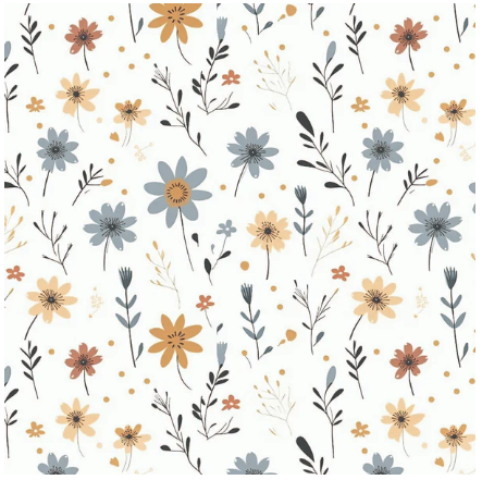 Whimsical Floral Blue Printed Vinyl - 12in x 53in