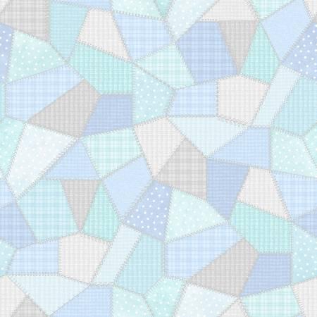 White/Blue Patchwork Quilt Flannel # F11310M-WB