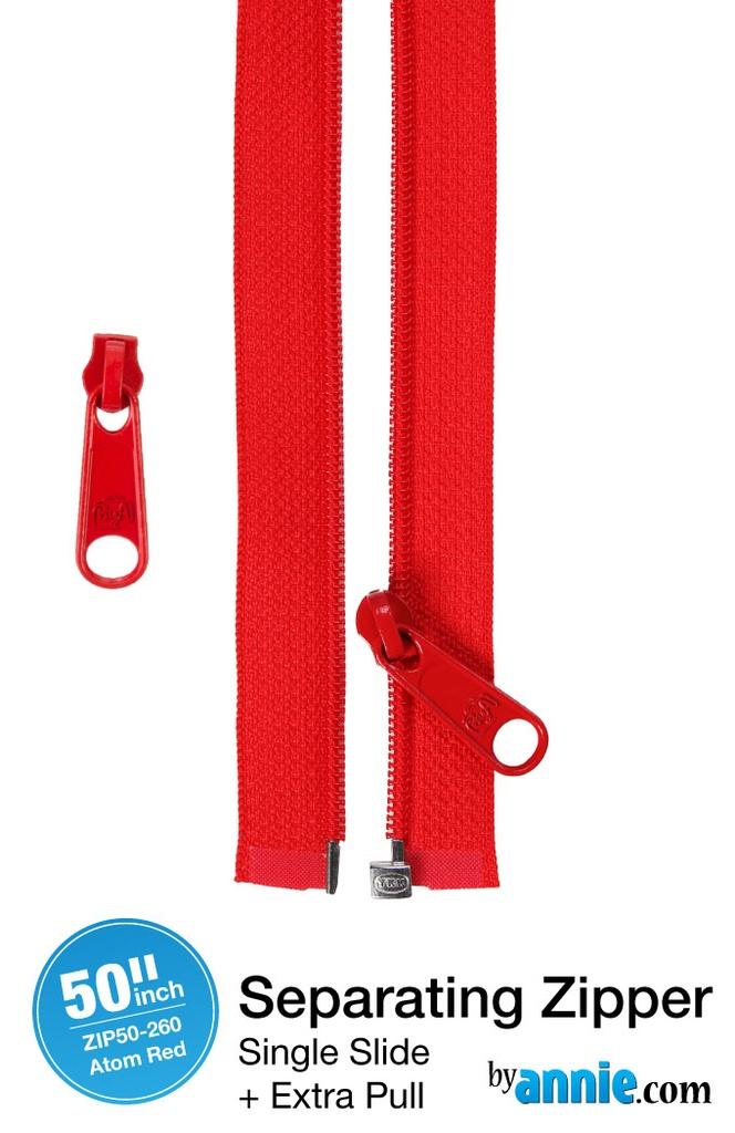 Zipper - 50" Separating + Extra Slide - Atom Red # ZIP50-260