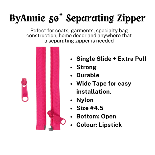 Zipper - 50" Separating + Extra Slide - Lipstick # ZIP50-250