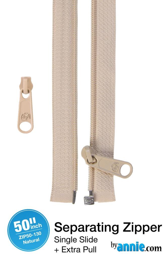 Zipper - 50" Separating + Extra Slide - Natural # ZIP50-130