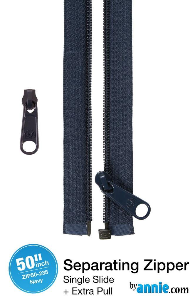Zipper - 50" Separating + Extra Slide - Navy # ZIP50-235