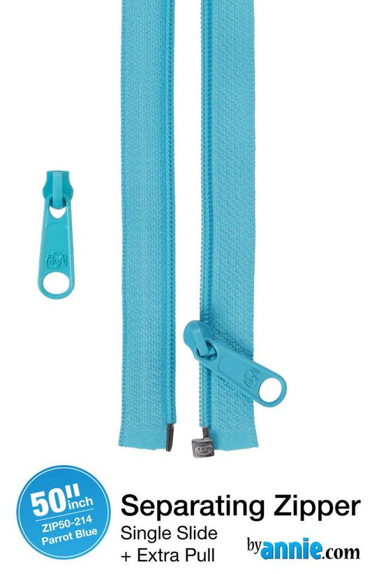 Zipper - 50" Separating + Extra Slide - Parrot Blue # ZIP50-214