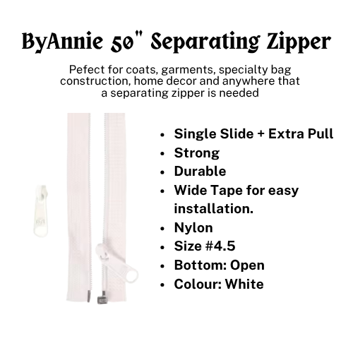 Zipper - 50" Separating + Extra Slide White # ZIP50-100