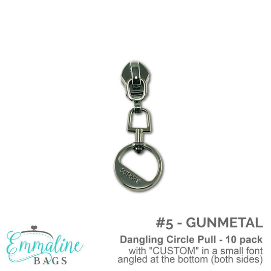 Zipper Slider W/Pulls - "Custom" Dangling Circle - EBSP5-7GM