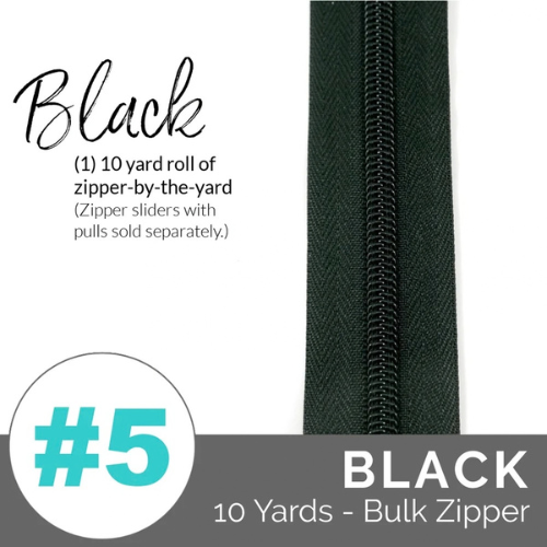 Zippers by the Yard - Size #5 - Black/Black Coil - No Pulls - EBZP5BLK3BK