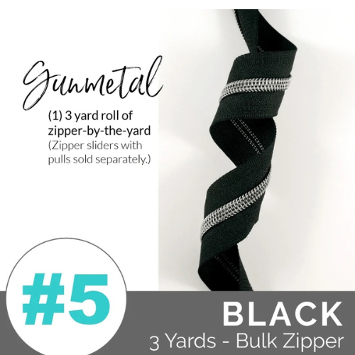 Zippers by the Yard - Size #5 - Black/Gunmetal Coil - No Pulls - EBZP5BLK3GM