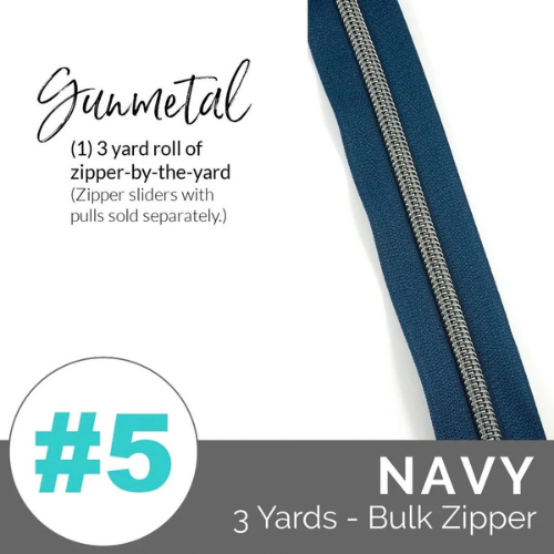 Zippers by the Yard - Size #5 - Navy/Gunmetal Coil - No Pulls - EBZP5-NVY3GM