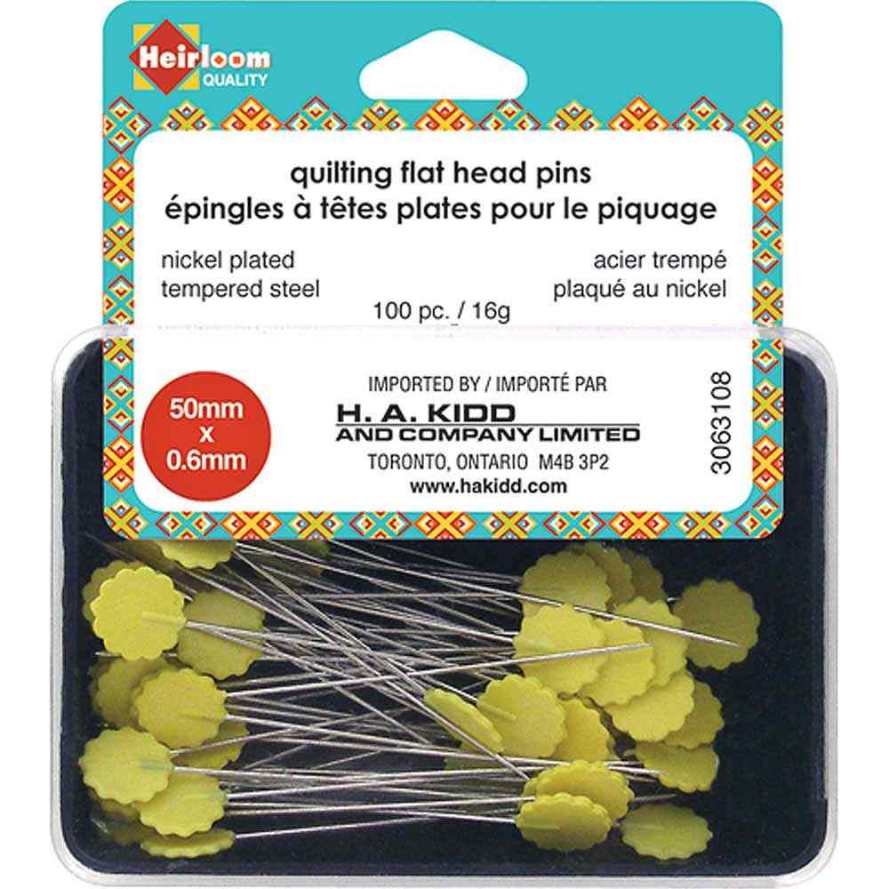 Heirloom Quilting Flat Head Pins - Yellow - 50mm (2″) 100pc- 3063108