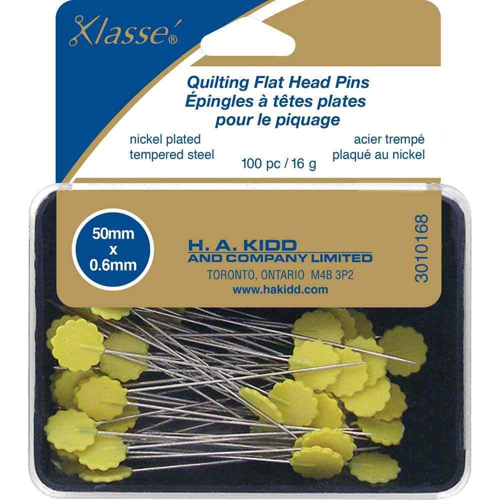 KLASSE´ Quilting Flathead Pins - yellow - 100pcs - 50mm (2″) 3010168